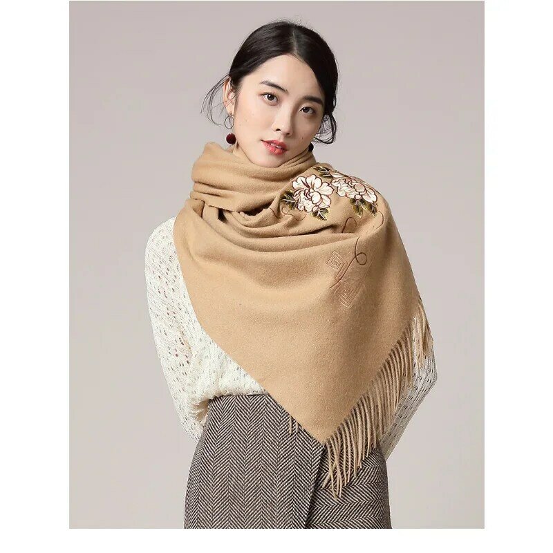 Frauen Wolle Schal Winter Dame Schal Schaf Wolle bestickt Pashmina Herbst warme elegante Mode Quaste Luxus rechteckige Schals