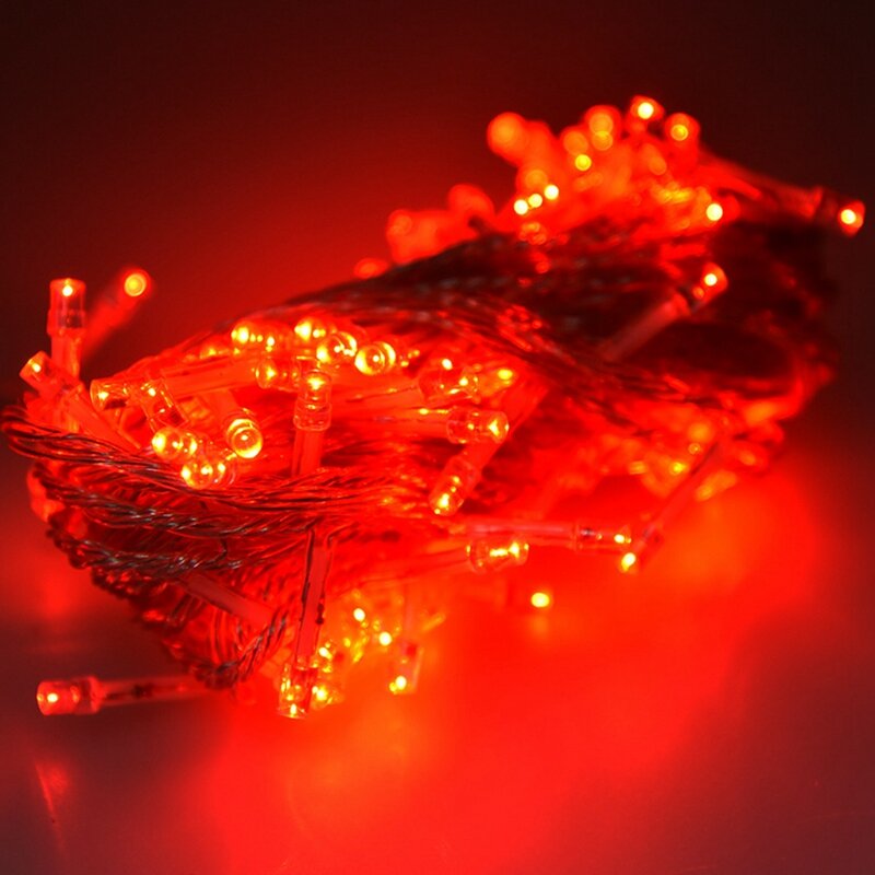 100 LED 스트링 조명, 크리스마스 파티, 할로윈, 집, 나무, 축제 파티, 실내, 실외 (빨간색), 3X 220-250V, 10m