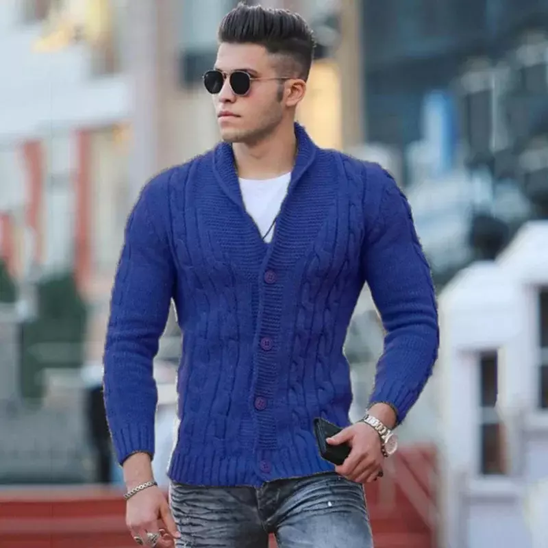 2023 jesień/zima nowy sweter męski sweter dziergany jednolity kolor Slim Fit europejski i amerykański płaszcz ciepły
