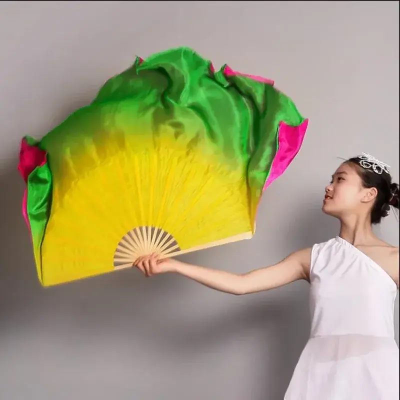 本物のシルクベリーダンスファン、2層複合色、中国フォークダンスファン、手作りアート着用ファン、卸売り、1ペア
