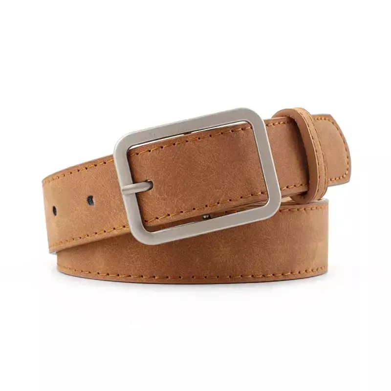 2024 New Korean Style Minimalist Solid Color Synthetic Leather Belt with Square Button Head, Trendy and Retro Style