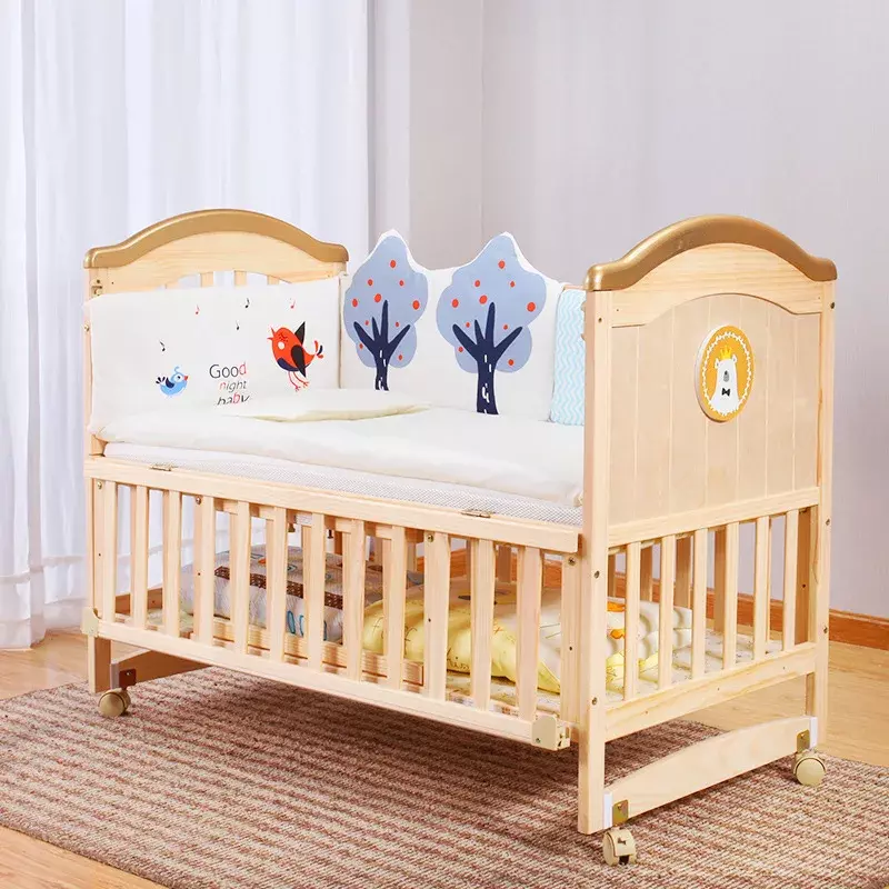 Bayi Crib kayu padat tidak dicat buaian multifungsi disambung bayi Crib produsen Eropa dalam batch