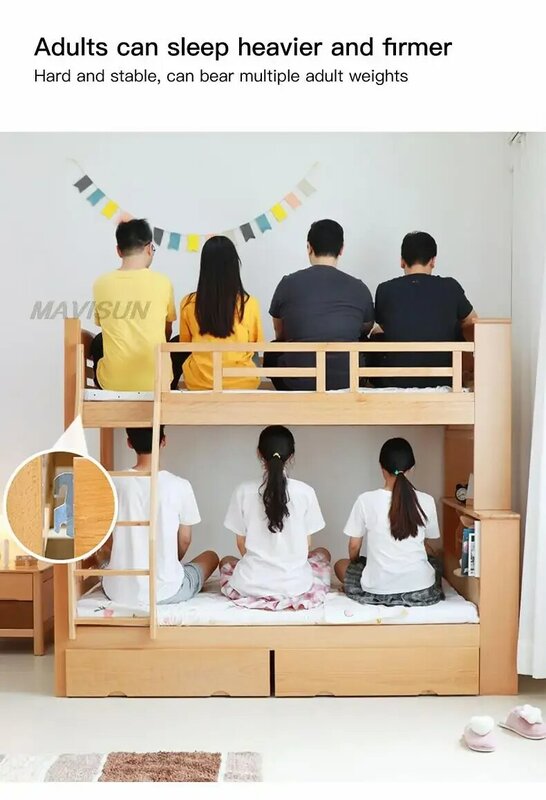 bed Child Furniture Japanese Style Ladder  Environmental Protection German Beech Wood Bunk  Strong Storage Combination