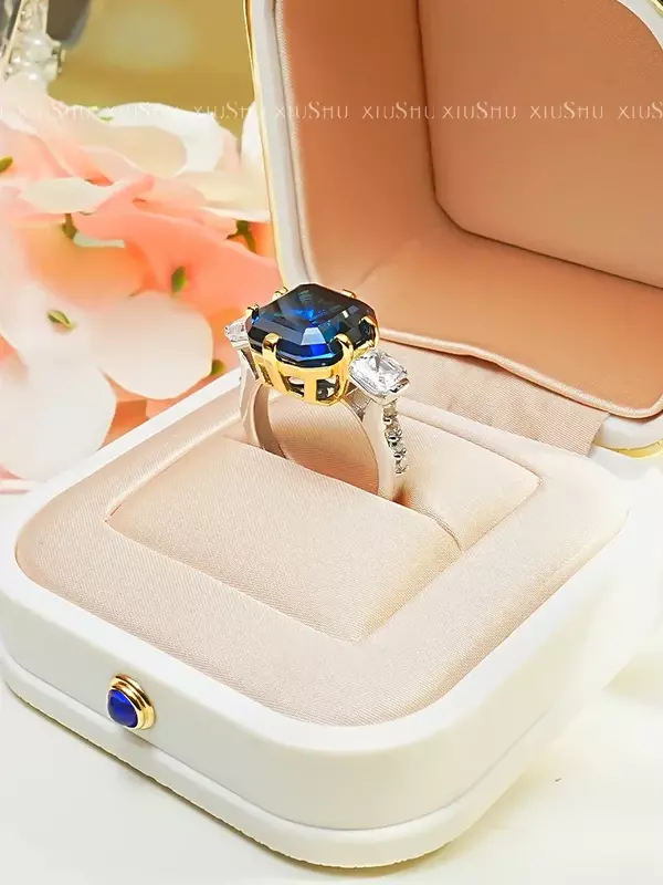 Desire-925 خاتم الكنز الأزرق الاصطناعي من الفضة الإسترليني ، مرصع بماس عالي الكربون ، تصميم أنيق ، أتمتة متعدد الاستخدامات