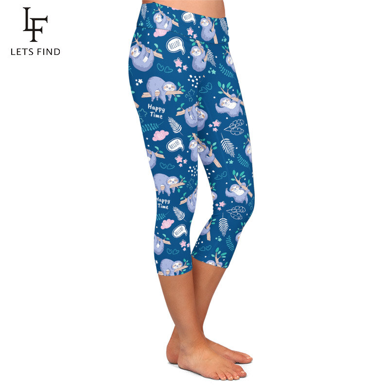 LETSFIND – legging Capri imprimé paresseux et feuilles tropicales, taille haute, Slim, Fitness, mi-mollet, nouvelle collection