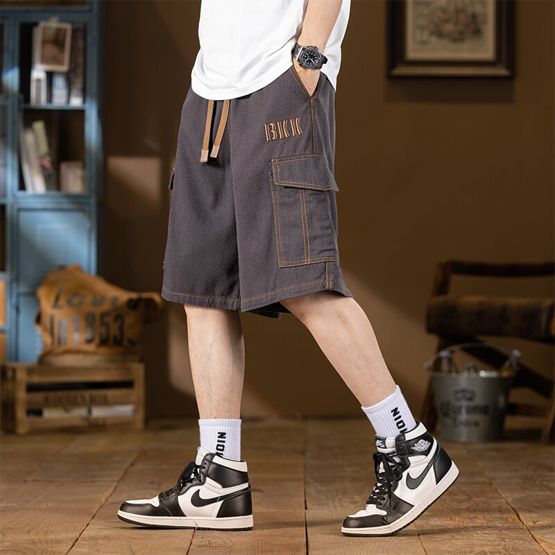 Шорты-карго мужские камуфляжные, Стрейчевые хлопковые Прямые повседневные штаны, на шнуровке, свободные Бермуды, одежда для работы, 8XL, на лето