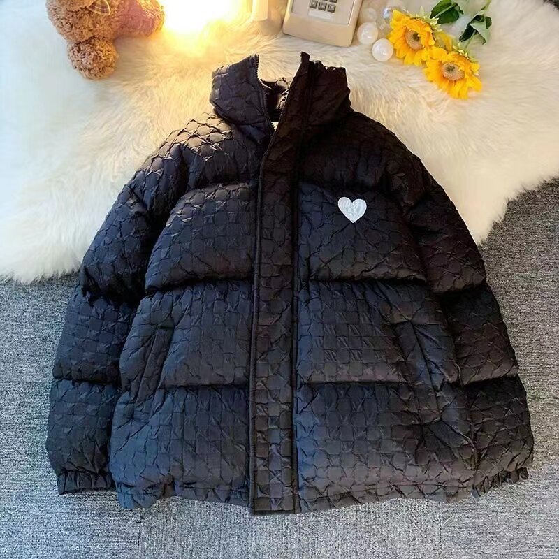 Retro Cotton-padded Jacket Women's Winter Thick Bread Clothing Loose Couple Love Embroidery Standard Collar Small Student Parkas