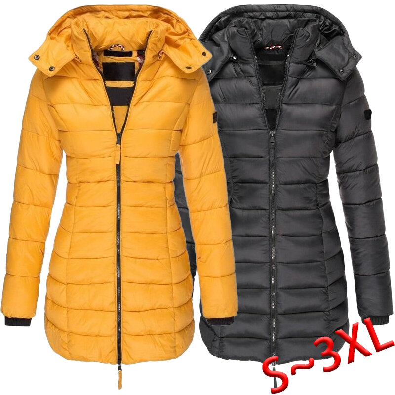 Autunno e inverno moda donna giacca in cotone con cappuccio con cerniera giacca casual spessa calda giacca lunga piumino caldo all'aperto
