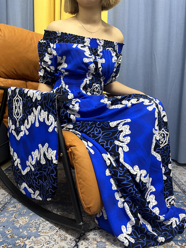 Abaya musulmani per le donne Dubai Stretch Print Cotton Loose Fit abiti eleganti africani caftano Marocain Femme Robe con foulard