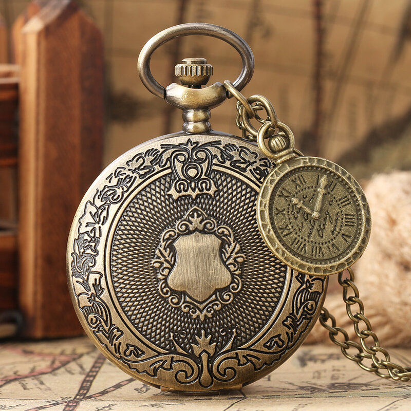 Unisex Vintage Pocket Watch Quartz Retro Bronze Necklace Fob Clock Roman Watch Accessory Man Women Best Gift Reloj De Bolsillo