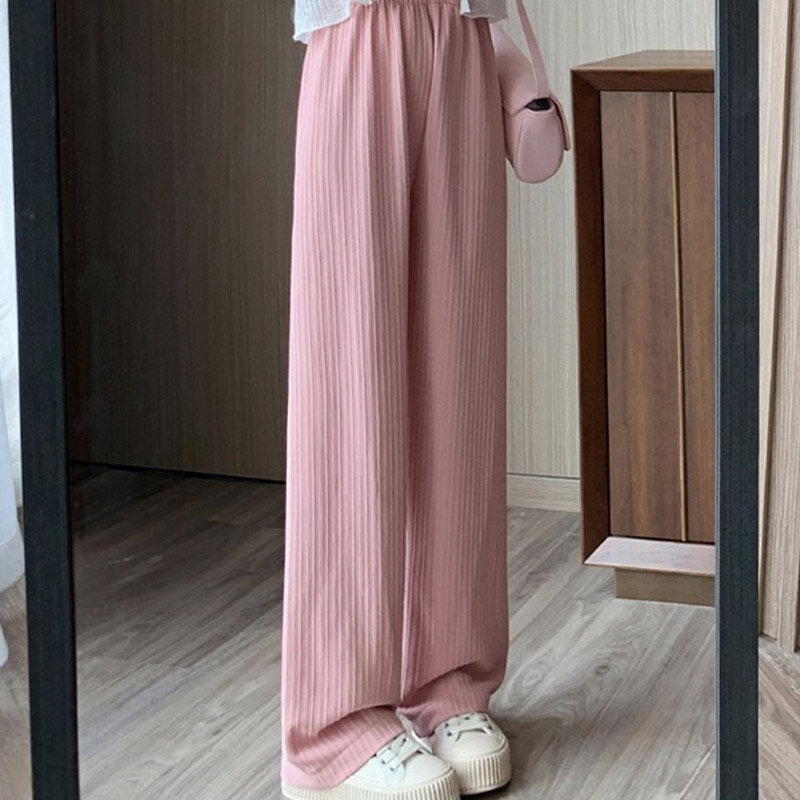 2024 Summer New Straight Fold Pants Fashionable Women's Travel And Vacation Versatile Lazy Loose Lightweight Wide Leg Pants