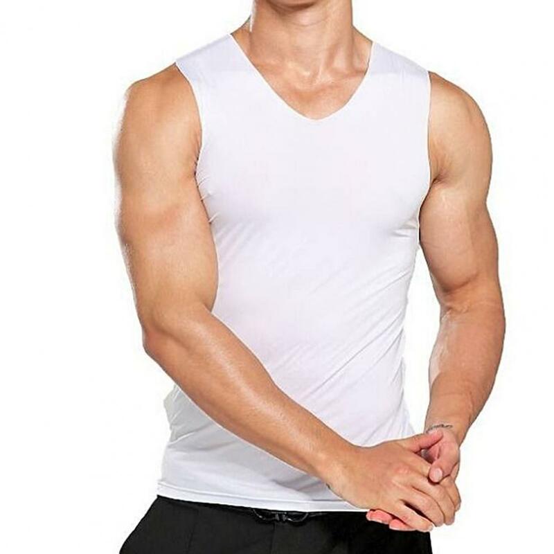 Stylish sleeveless t-shirt  Round Neck Pullover Male Vest  Ice Silk Vest T-Shirts Tank Top