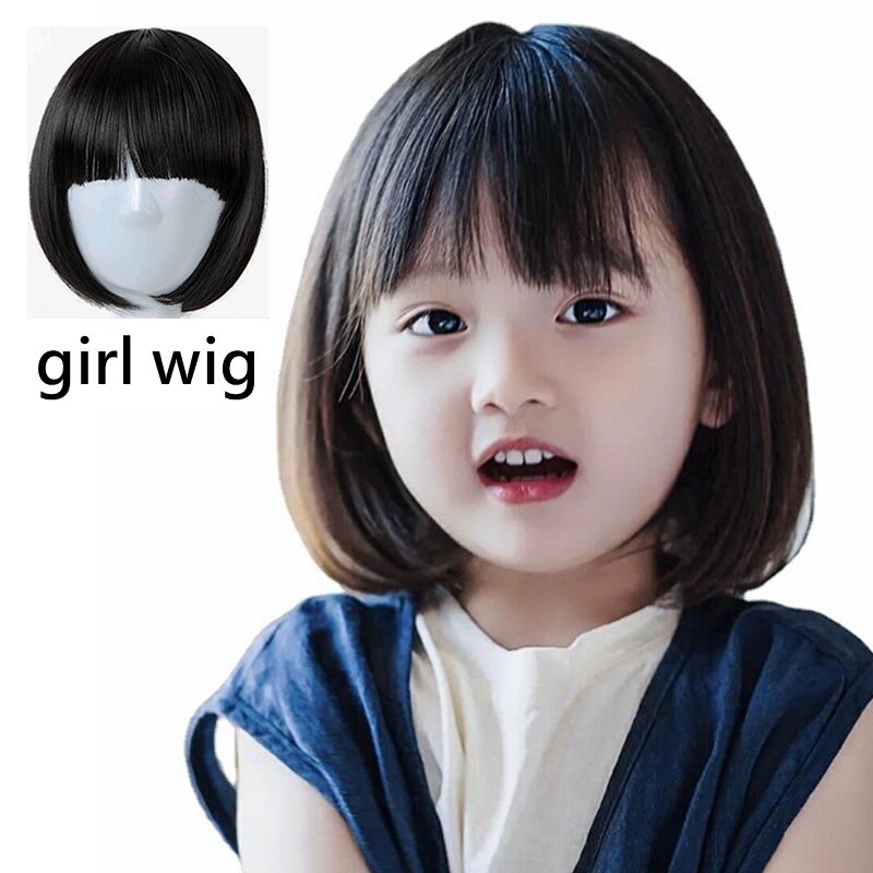 Wig anak-anak aksesoris rambut anak-anak tudung pendek untuk tutup kepala anak perempuan untuk bayi Coronet balita hitam hiasan kepala boneka rambut palsu Reborn
