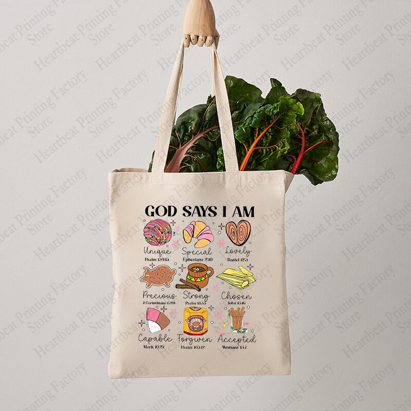 God SenciI Am Mexican Pattern Tote Bag, Canvas Initiated Bag for Christian, 03/Commute, Sac à provisions réutilisable pour femme