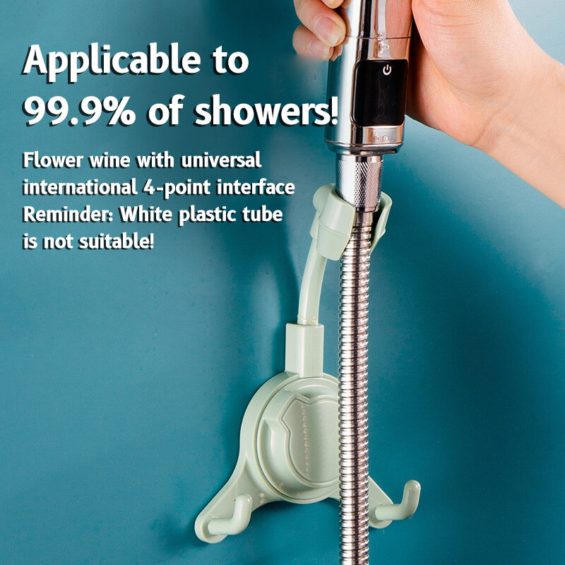 360° Rotation No Punching Shower Holder Adjustable Shower Rack with Hooks Punch-Free Bathroom Bracket Nozzle Base Shower Stand