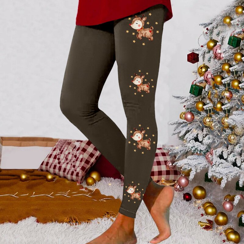 Mallas de entrenamiento de cintura alta sin costuras para mujer, pantalones elásticos suaves con estampado navideño, Feliz Navidad