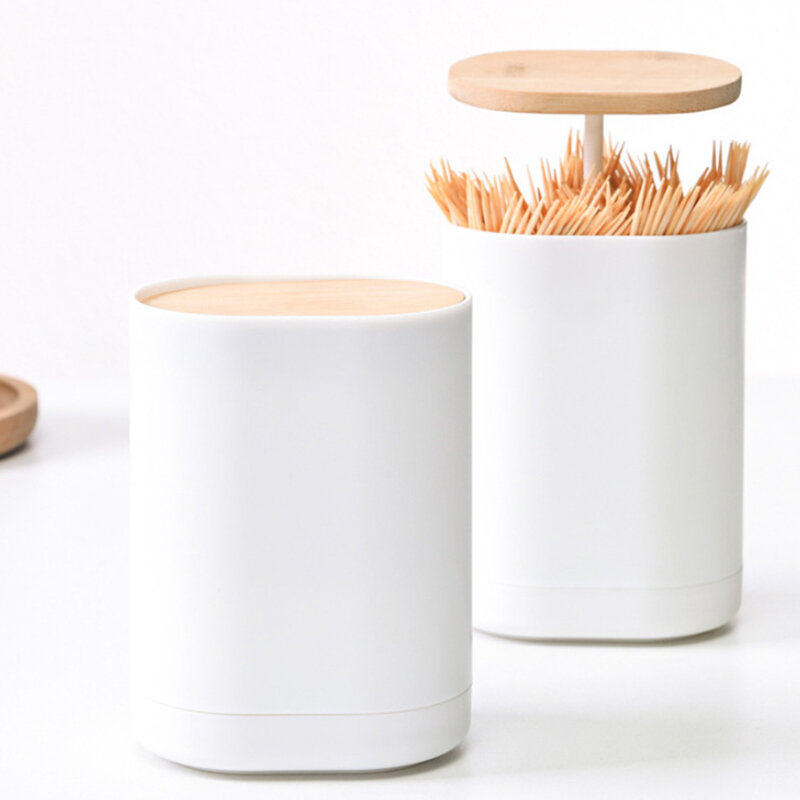 Toothpick Box Cotton Swabs Holder Tooth Pick Automatic Dispenser Press Can Living Room Table Accessories Cotton Bud Container