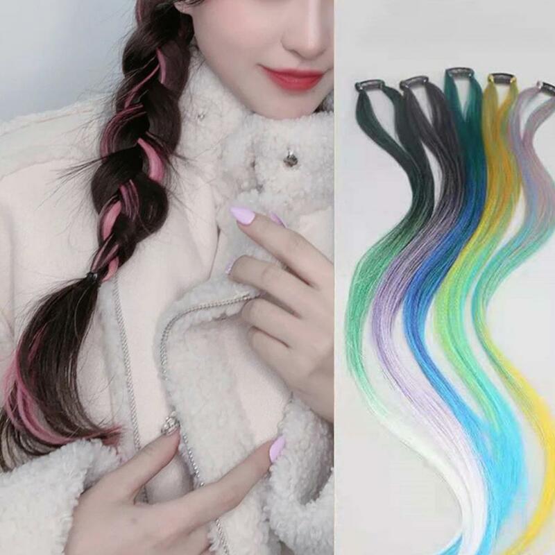 60cm Gradient Color Wig Piece Colored Hair Piece Traceless Adjustable Braiding Hair Women Two Strands Hanging Ear Wig Braids