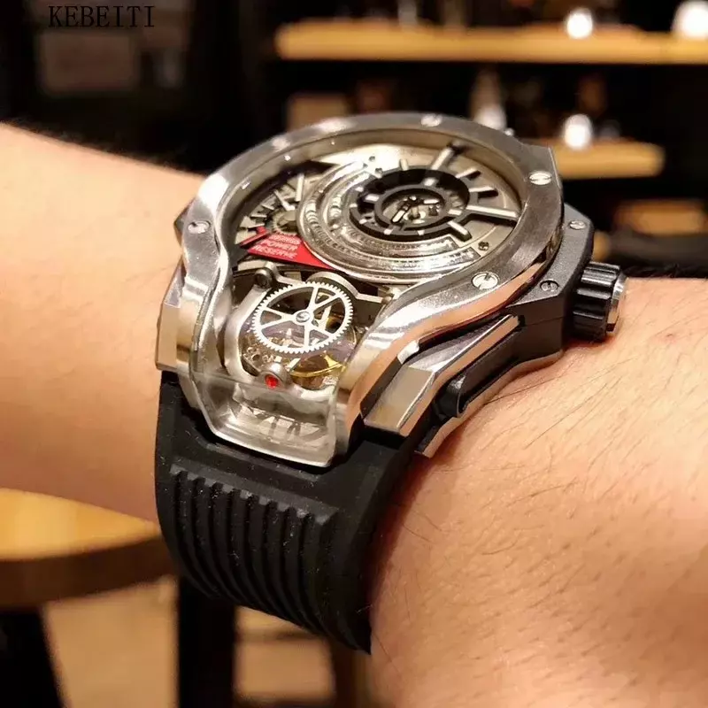 Luksusowy automatyczny zegarek mechaniczny z wycięciami Steampunk męski zegarki szkieletowe męski zegar oralogio Hombre Relogio Masculino