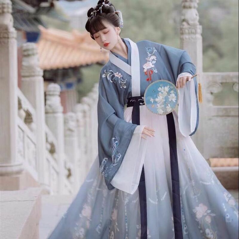 Hanfu-vestido de baile tradicional chino para mujer, traje de Cosplay de Hada, trajes de princesa elegantes, azul y rojo, 2023
