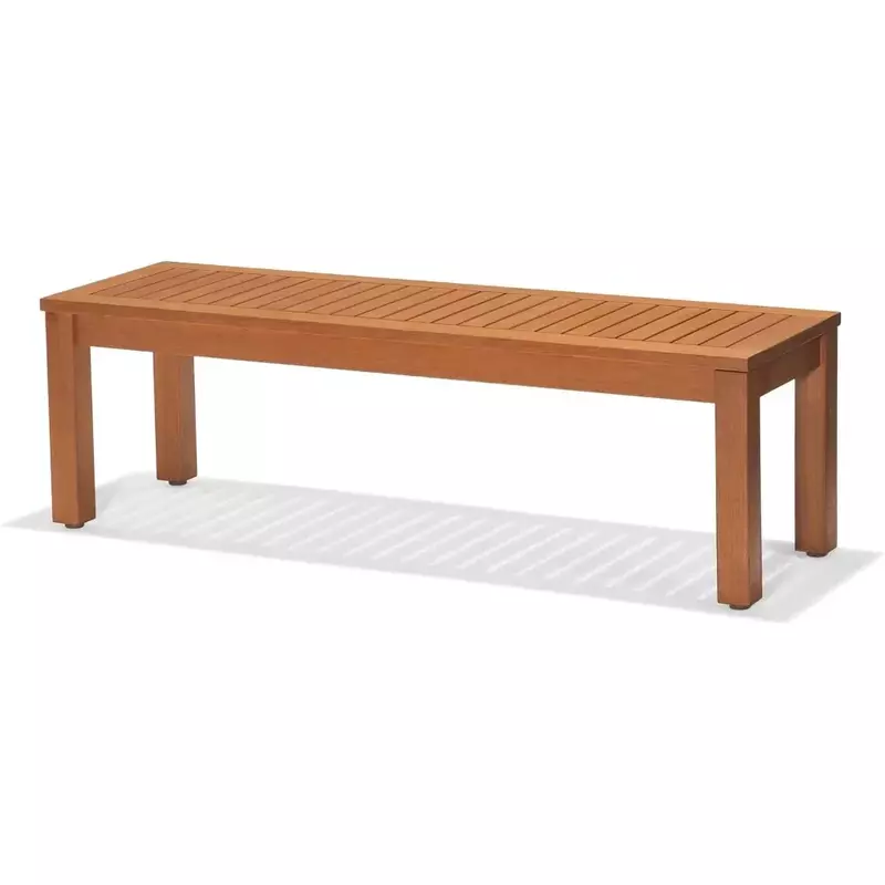 Patio Benches,  Backless Patio Bench | Eucalyptus Wood | Ideal for Outdoors and Indoors, 53", Dark Teak Finish, Patio Benches