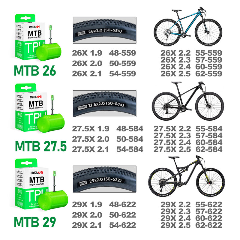 Ban dalam sepeda ultra ringan, ban dalam sepeda MTB 26 27.5 29 inci bahan TPU 45mm katup Perancis Super ringan anti-oksidasi CYCLAMI