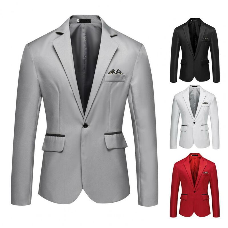 Jaqueta justa de manga comprida masculina, blazer de um botão, blazer simples, casaco casual, clássico, elegante