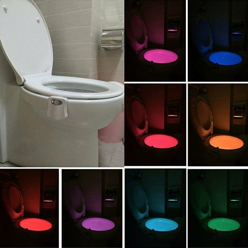 Luz nocturna con Sensor de movimiento PIR para asiento de inodoro, luz de fondo impermeable para inodoro, lámpara LED Luminaria para WC, 8 colores