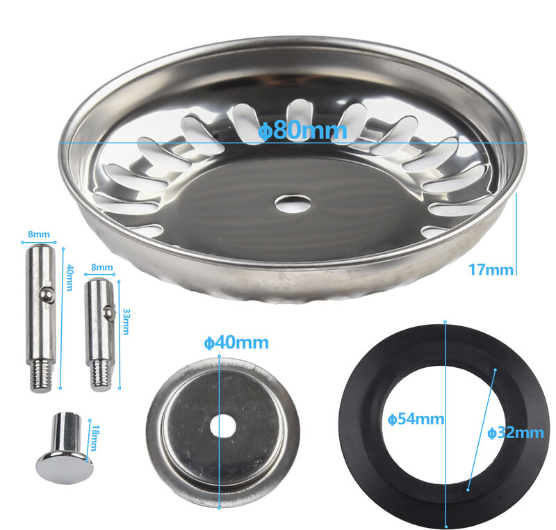 Colador de acero inoxidable para fregadero de baño, tapón de filtro de agua de 80mm, 82mm y 84mm, accesorio para fregadero de cocina