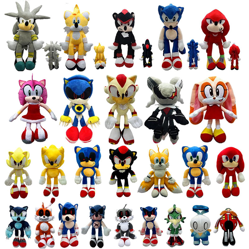 20-45ซม.Super Sonic Hedgehog กระเป๋าเป้สะพายหลังการ์ตูน Knuckles กระเป๋าโลหะ Sonic Soft Plush ตุ๊กตา Shadow กระเป๋านักเรียนเงินหาง plushie ของเล่น
