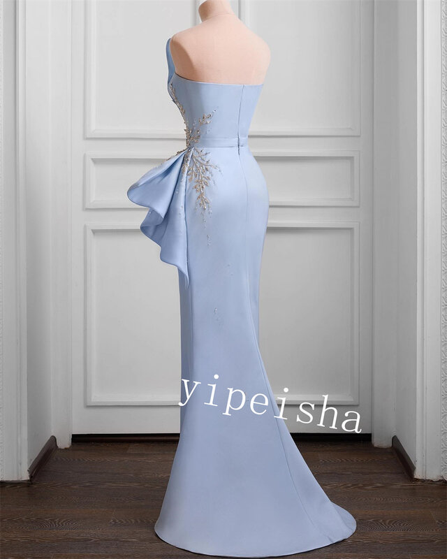 High Quality Sparkle Exquisite Charmeuse Rhinestone Cocktail Party Mermaid Strapless Bespoke Occasion Gown Long Dresses