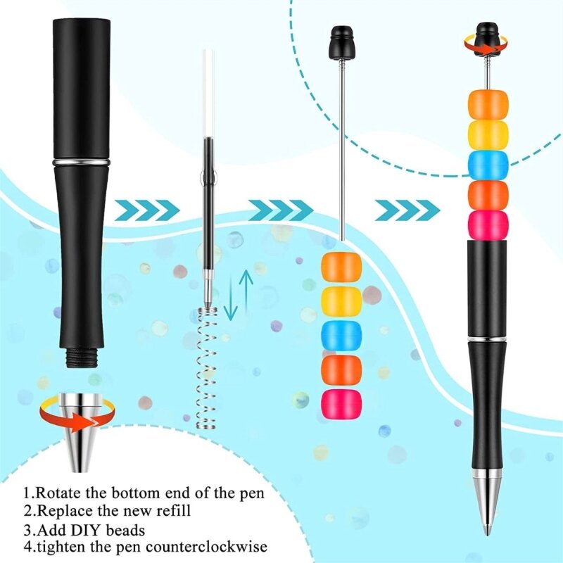 Ballpoint Pen Bead Pen Plastic Beadable Pen Beaded Ballpoint Pens School Office Writing Supplies Stationery Wedding Gift U4LD