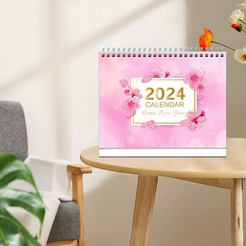 Cute Calendar For Desk Floral Spiral 2024 Stand Up Desk Calendar Decorative Calendar With 12 Month Portable Table Calendar For