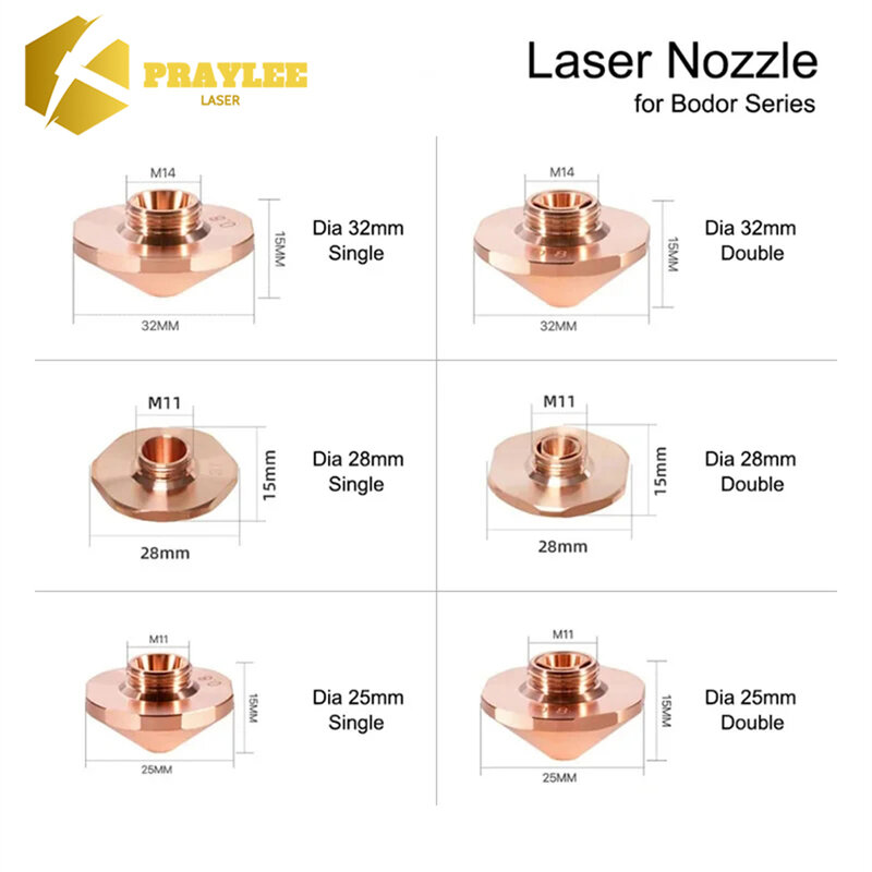 Pra Lee bobor nozel Laser, kepala pemotong serat Laser lapisan tunggal/dua lapis D25/D28/D32 M11/M14 kaliber 0.8 - 6.0mm