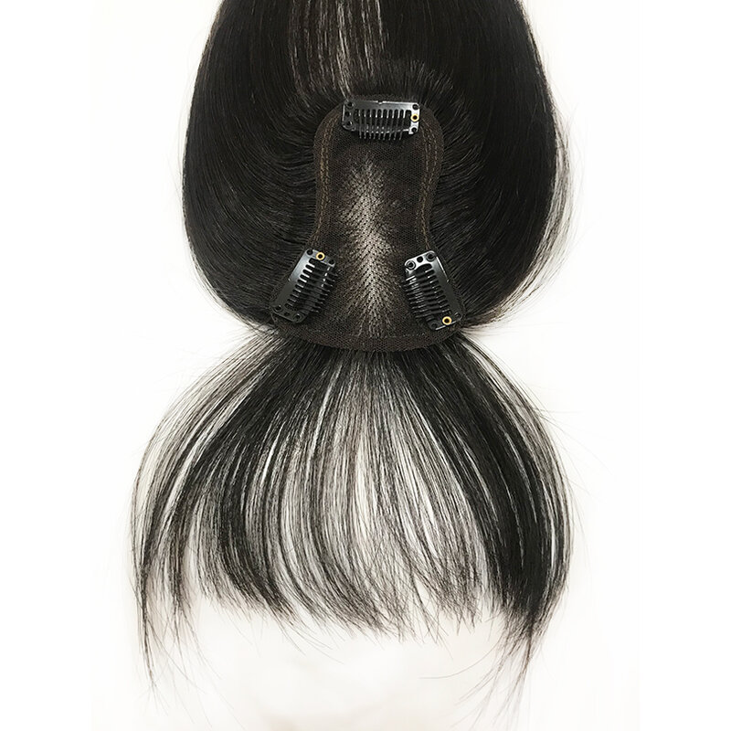 Topper de cabelo humano reto com grampos para mulheres, estilo Air Bang para capa fina, peça 8x11cm, 25cm