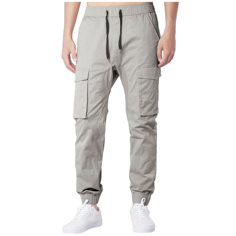Casual Sports Trend Solid Color Multi Pocket Overalls Leggings For Men Trousers Wide Leg Sports Pants Soft Pocket Cargo Pants