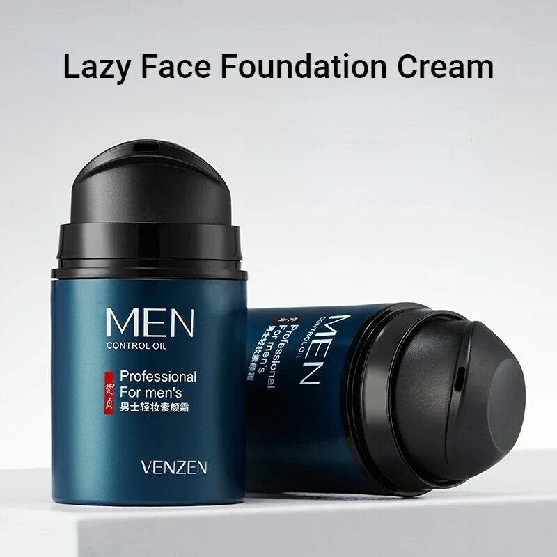 50g Professional Lazy Face Foundation Cream Men Revitalizing Full Coverage Waterproof Makeup Base Brighten Cover Dark Circles