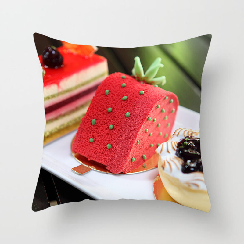 Gourmet Cake Print Throw Pillow Cover Restaurant Decor Sofa Cushion  Room Home  45x45cm