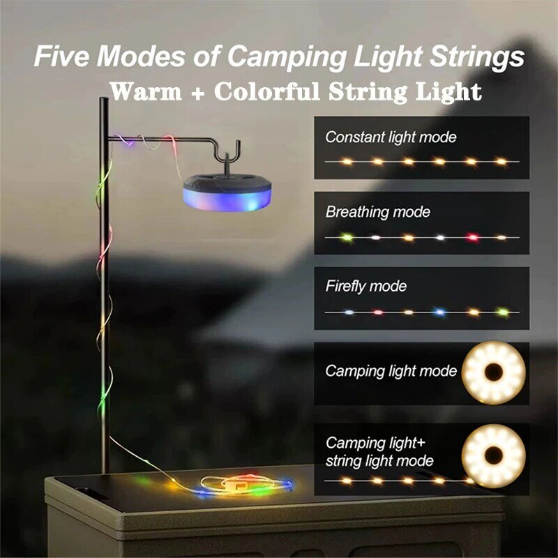 Lampu berkemah LED, lentera Strip suasana 10M panjang tahan air dapat didaur ulang sabuk cahaya luar ruangan taman dekorasi untuk ruang tenda