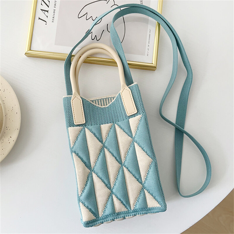Shoulder Bag Weaving Elements Knitted Texture Fabric Fashion Knitted Mobile Phone Bag Soft And Textured Handbag Vertical Square