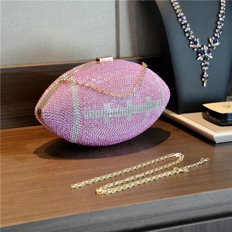 Bolso de mano con diamantes de imitación para mujer, con forma de balón de fútbol cartera de mano, a la moda, de un solo hombro, XA19H