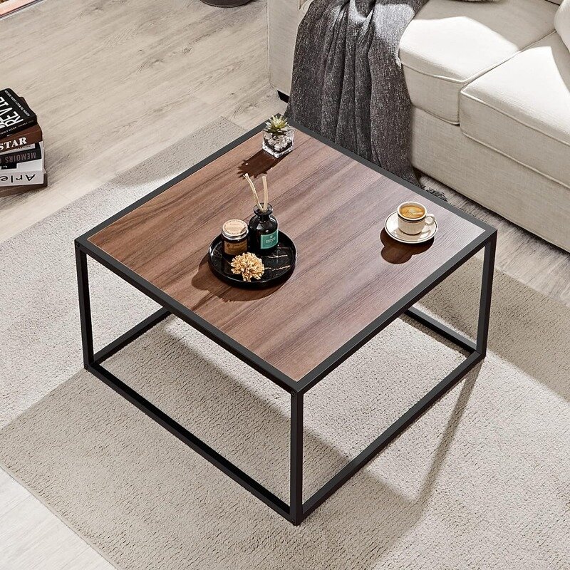 Black Coffee Table Small Square Coffee Tables Simple Modern Center Table for Living Room Home Office 27.6 * 27.6 * 15.7Inch
