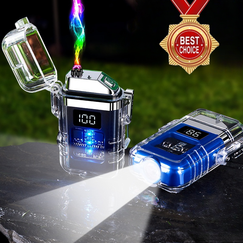 ไฟแช็คพลาสม่าแบบคู่ชาร์จไฟได้ USB กันน้ำและกันลมไฟแช็คแบตเตอรี่ไร้เปลวไฟไฟของขวัญไฮเอนด์