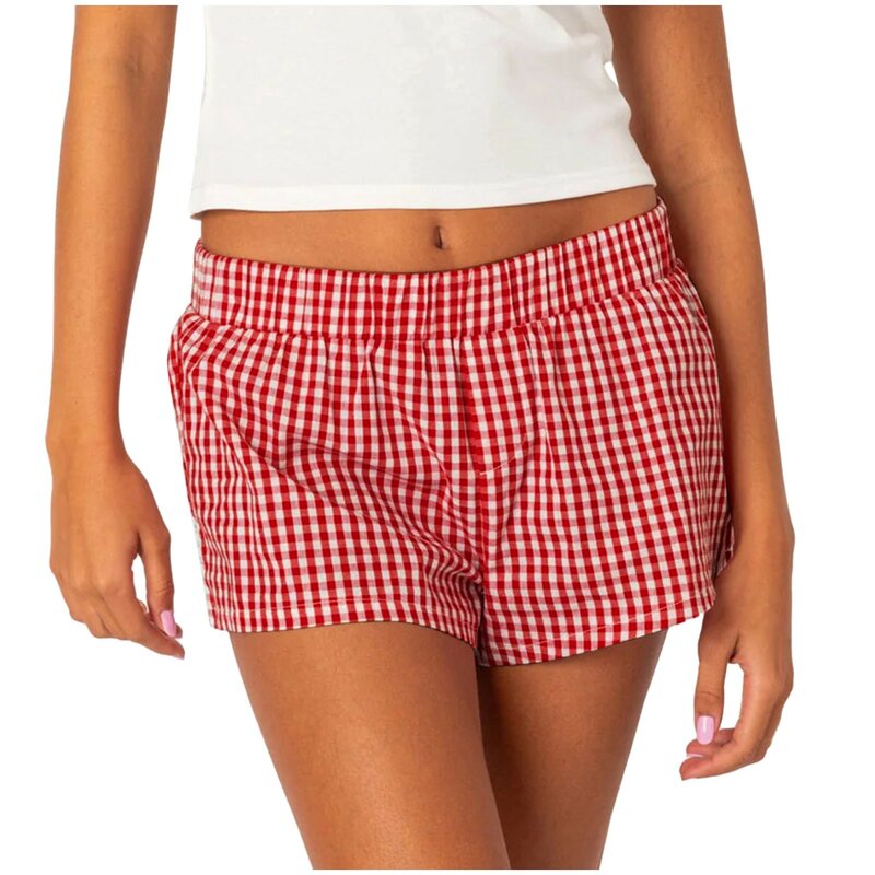 Women's Casual Loose Checkered Shorts Pants