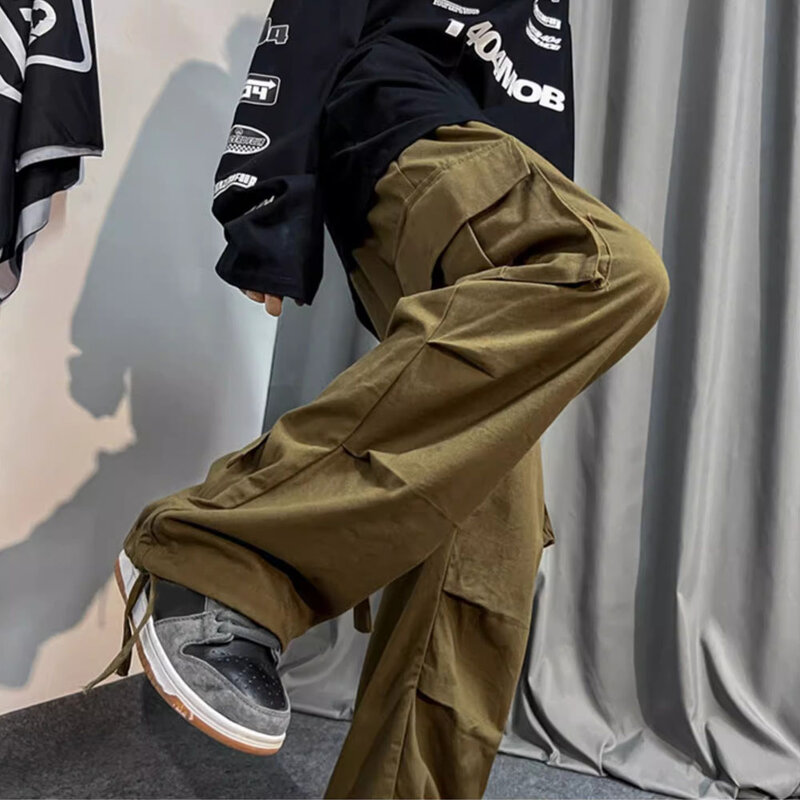 Pantalon Cargo Noir Surdimensionné pour Homme, Streetwear Japonais Décontracté, Poche Hip Hop, Vert, 2024