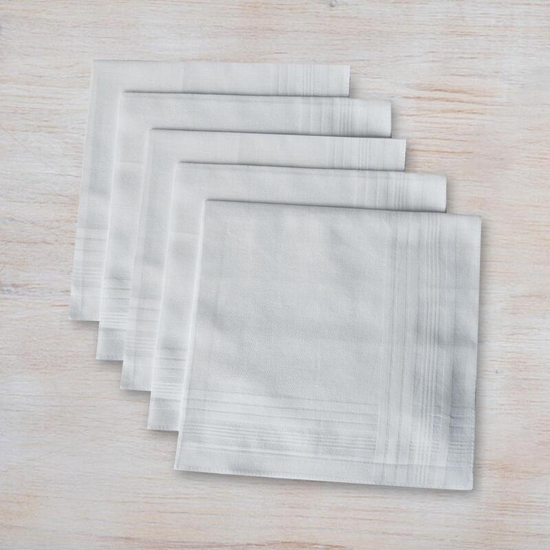 Lenços brancos do algodão para homens, bolso quadrado Hanky, presentes, 5 PCes, 16"