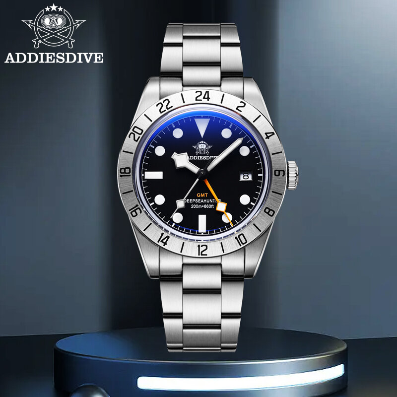 Addiesdive นาฬิกาควอทซ์คลาสสิก20Bar BGW9นาฬิกาหรูหรากันน้ำมีฟอง cermin kaca ได้สำหรับผู้ชาย