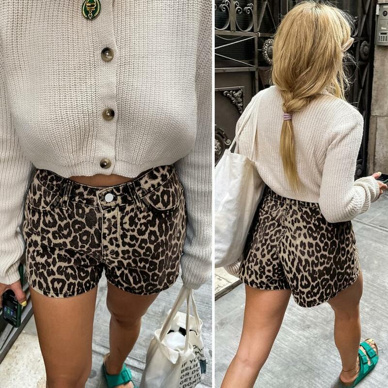 Mulheres leopardo estampa cintura alta mini shorts, ajuste justo, acima do joelho, clube de festa