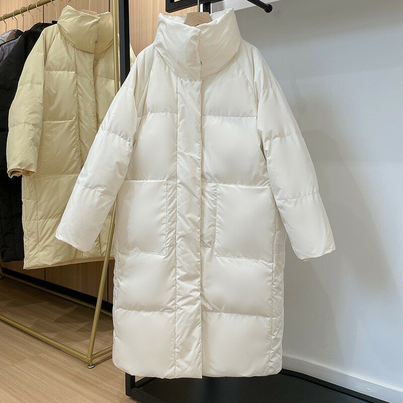 2023 New Women Down Jacket Winter Coat Femal Mid Length Versione Parkas Loose Thick Warm Outwear Leisure Time Versatile Overcoat