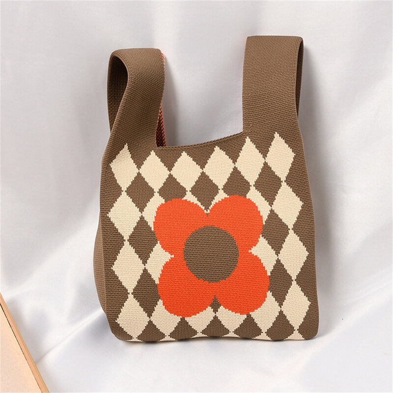 手織りのミニハンドバッグ,カラフルな花柄のショルダーバッグ,トートバッグ,女性と女の子のための再利用可能なバッグ